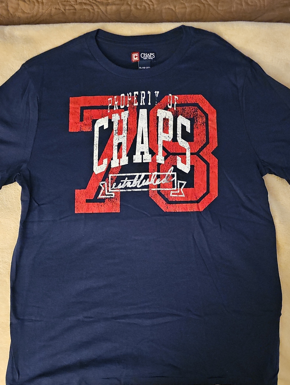 Chaps Navy Short Sleeve Tee with Red & White Graphic Number